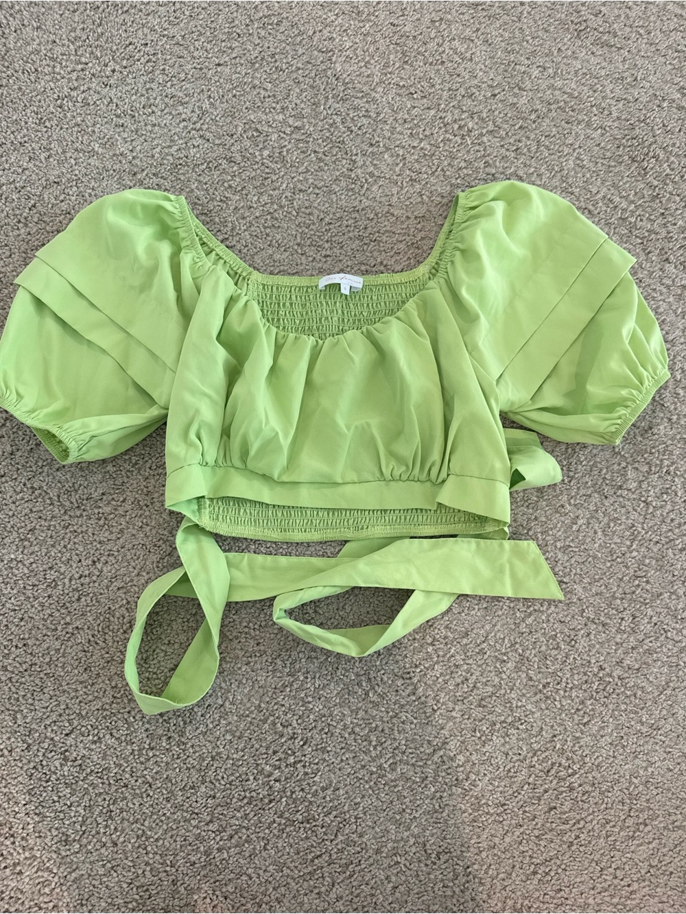 Puff Sleeve Crop Top in Lime Green